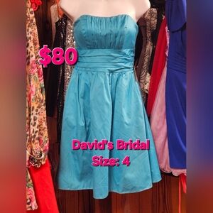 David's Bridal Teal Strapless Dress